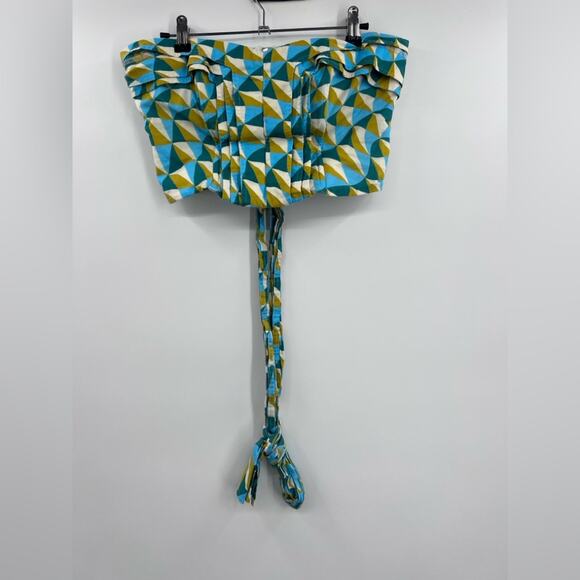 Marissa Webb Collective Blue & Green Geometric Tie Waist Strapless Top - Picture 4 of 6